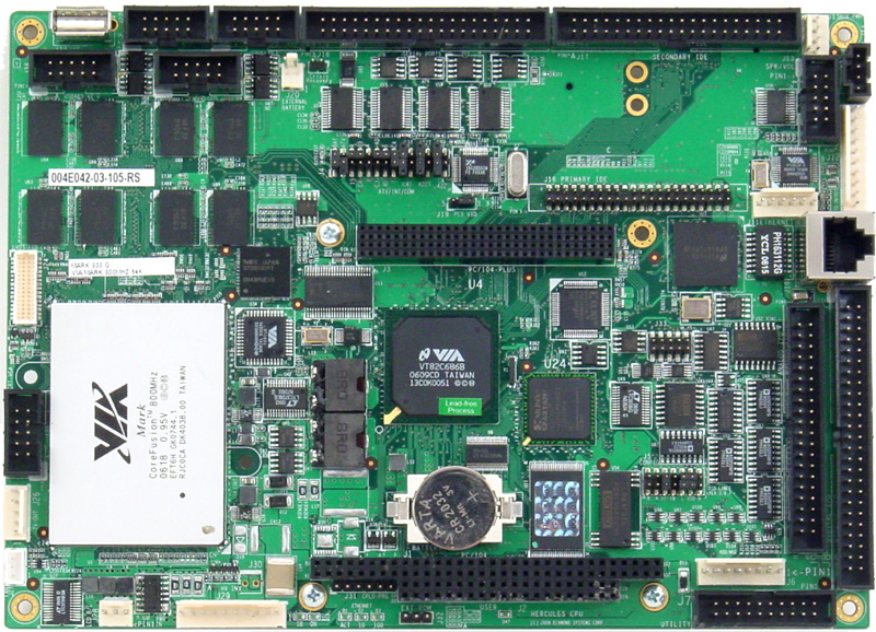 EBX format CPU with integrated autocalibrating analog I/O, digital I/O and DC/DC power supply