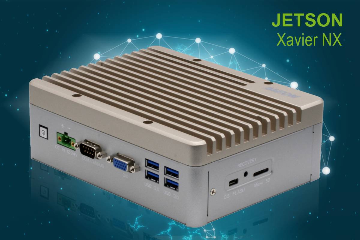 Komputer przemysłowy AI, NVIDIA Jetson Xavier NX, ARM, 8GB DDR4, 16GB eMMC, HDMI, COM, 4USB, 3LAN, CAN, Micro SD, DC-in 12~24V, -15°C~55°C, Jetpack 4.4