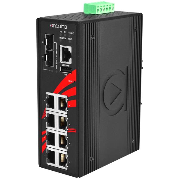10-portowy zarządzalny switch Gigabit Ethernet PoE, -40°C~+75°C, LMP-1002G-SFP-24-T